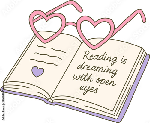 Book Reading Quote Glasses Coquette Hand Drawn Clip Art Cute aesthetic book lover funny quote heart glasses literature graphic design element