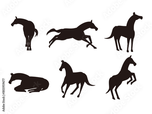 黒い馬のシルエットセット