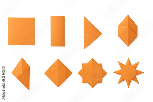 Orange origami sun folding steps on transparent background, showing paper craft diy process Free Download Orange origami sun folding steps on transparent background, showing paper craft diy process - GFXLoad