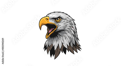 A powerful and fierce bald eagle head illustration, featuring its open beak, sharp eyes, and detailed plumage, symbolizing strength and freedom.