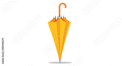 A vibrant orange umbrella stands upright and closed against a clean white background, rendered in a simple vector illustration style.
