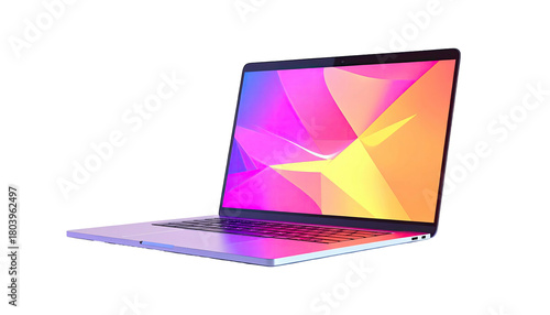 Sleek laptop with a vibrant, abstract, gradient display