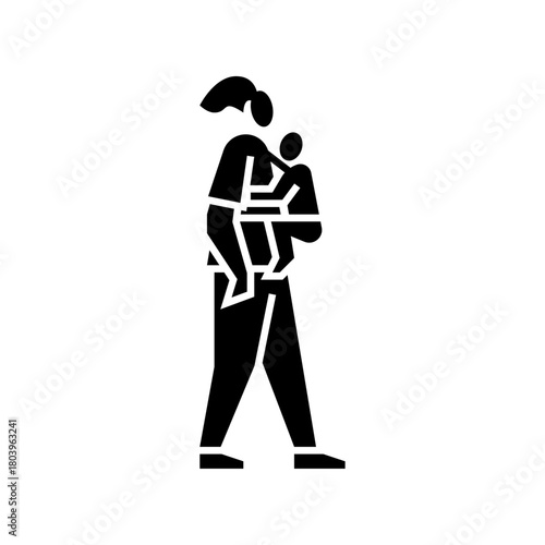 Mom carrying baby glyph icon. front carrier illustration.