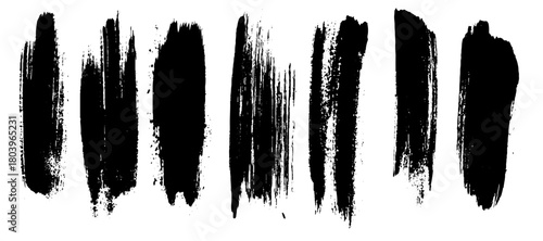 Vector grungy paint brush strokes collection. Calligraphy straight smears, stamp, lines. Hand drawn ink illustration isolated on white background. Vector black paint, ink brush stroke, line or texture