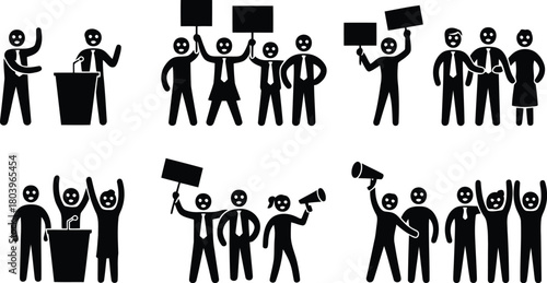 Protest, Activism & Public Speaking Silhouettes: Demonstrations, Rallies, Social Movements & Podium Icons