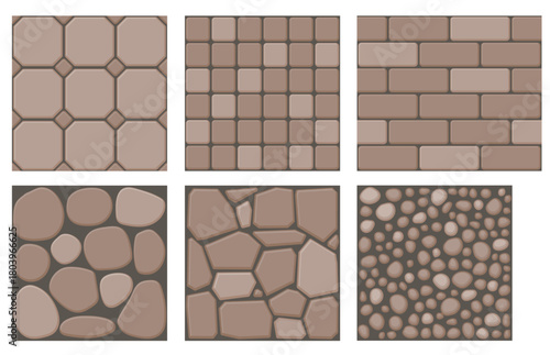 Seamless Brown Floor Vector Pattern Set Stone Tile Brick Textures