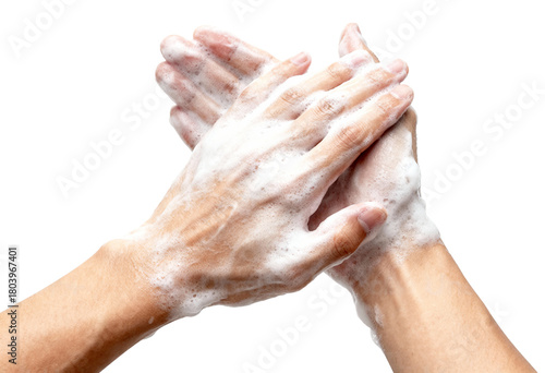 Hands Washing with Soap Foam Isolated on Transparent Background PNG