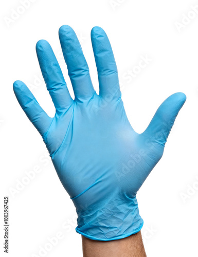 Blue Medical Glove Open Palm Gesture Isolated PNG