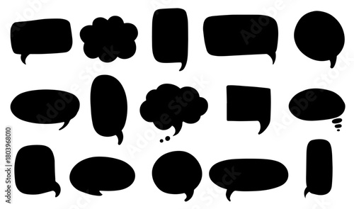 Set of cloud of think, speech or balloon for text. Simple hand drawn vector illustration in doodle or comics style. Vector set for message, tag, banners or stickers.