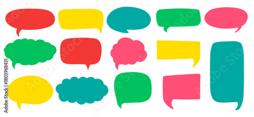 Set of cloud of think, speech or balloon for text. Simple hand drawn vector illustration in doodle or comics style. Vector set for message, tag, banners or stickers.