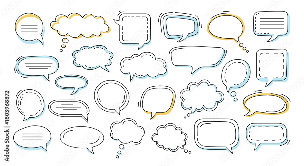 Obraz premium Collection of various speech bubbles and thought clouds for communication.