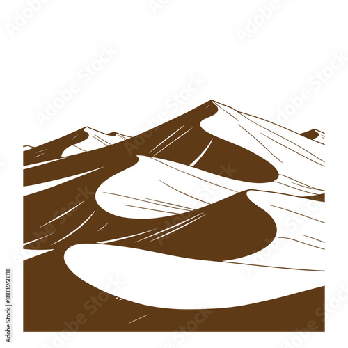 Artistic illustration of desert sand dunes in a sketch vintage style with high contrast