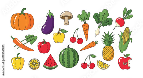 Colorful fruits and vegetables collection for healthy eating.
