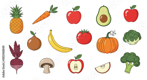 Colorful fruits and vegetables collection for healthy eating.