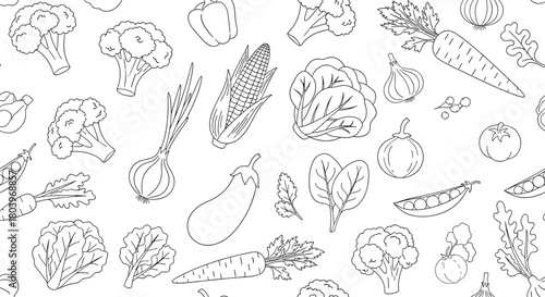Vegetable pattern illustration black and white healthy food background.