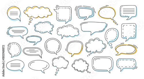 Collection of various speech bubbles and thought clouds for communication.
