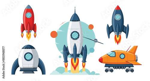 Colorful Rocket Ships Soaring Through the Cosmos.