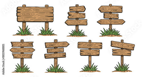 Wooden Signpost Collection: Directional and Informative Signage.