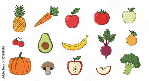 Colorful Fruits and Vegetables Collection for Healthy Eating.