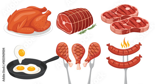 Various cooked meat dishes delicious food culinary delights.