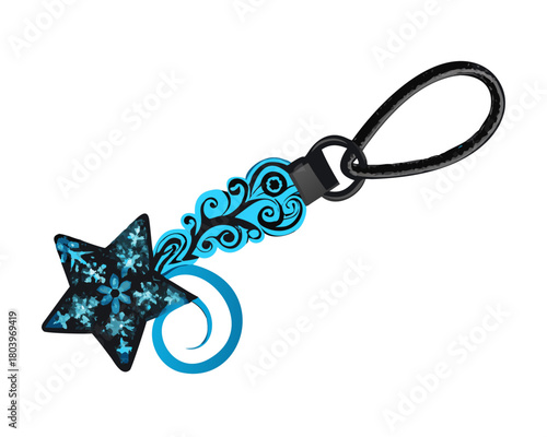 Blue floral keychain with swirl star ornament