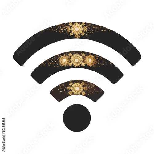 Wi-Fi signal icon with gold floral decoration