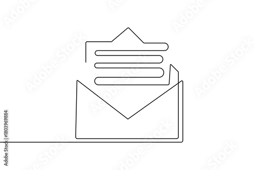 Envelope minimalist continuous line art in simple outline vector illustration

