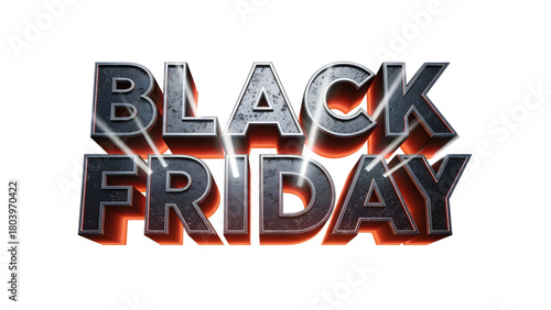 Black Friday sale promotion with metallic 3D text and dynamic lighting, perfect for advertising and marketing campaigns