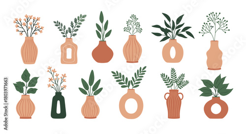 Collection of decorative vases with various floral arrangements.