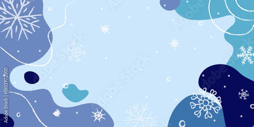 Winter background with abstract patterns and snowflakes in soft blue tones during a quiet season