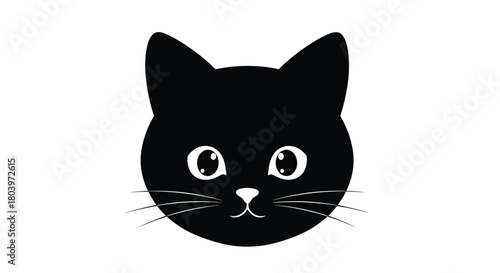 Black cat face illustration on white background simple design.