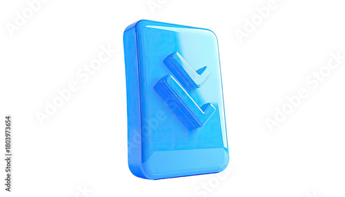 Shiny, blue 3D check mark icon on a black background
