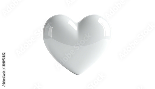 White, glossy heart shape isolated against stark black background