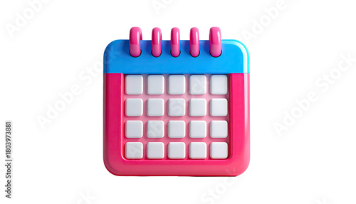 3D calendar icon, pink trim, light blue top, white squares