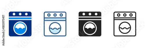 Washing Machine Icon Set Multiple Style Vector Illustration 
