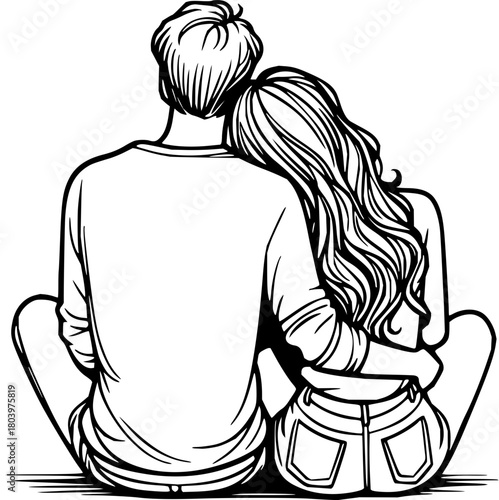 Loving couple embracing, enjoying peaceful moment together, casual and intimate scene, perfect for romance, relationships, or lifestyle themes, in vector style