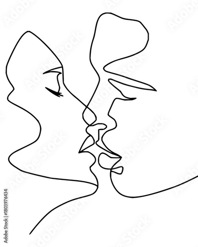 Passionate couple kissing in a timeless line art style, expressing love and intimacy, great for modern romance concepts or minimalist design projects.