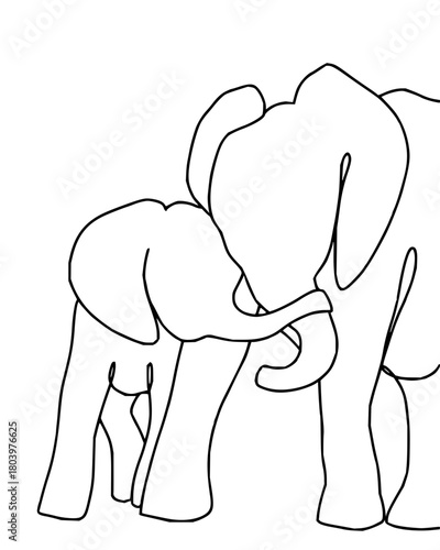 Tender embrace of a mother elephant with her baby calf conveying unconditional love and nurturing maternal care