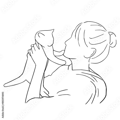 Gentle woman cherishing her beloved cat with a tender embrace, capturing a moment of pure animal companionship and affection.