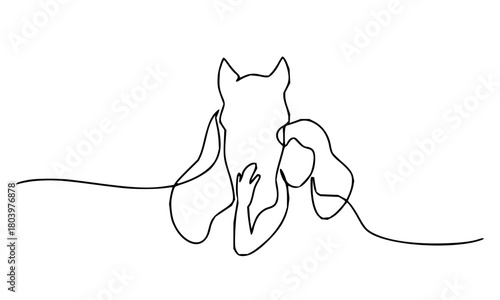 Embrace of comfort a girl tenderly hugs her horse in a minimalist line art style conveying deep connection and gentle affection for animal lovers