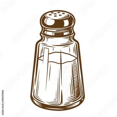 Detailed vintage sketch illustration of a salt shaker with salt and outline style