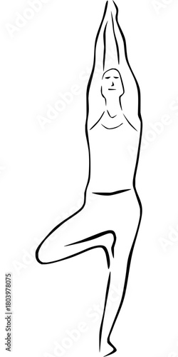 Zen yoga practitioner gracefully balances in Vrikshasana tree pose, symbolizing harmony, strength, and mindful living for wellness promotion