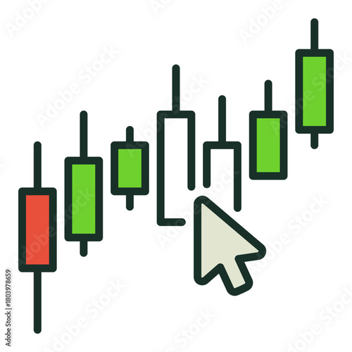 Candlestick Graphic with Mouse Cursor vector Candlestick Chart colored icon or design element