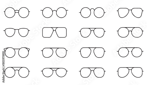 Eyeglass frame style icons showing classic, hipster and contemporary vision accessories