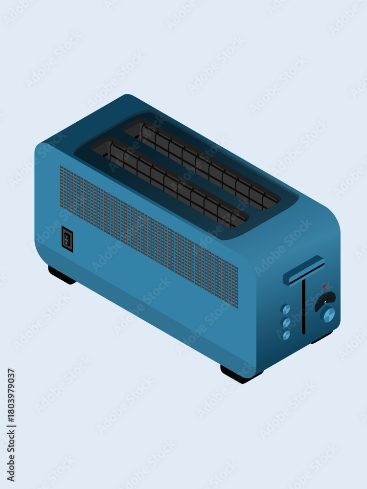 Fototapeta premium Isometric illustration of blue and black toaster