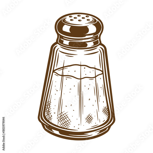 Detailed vintage sketch of a salt shaker on a white background in brown color