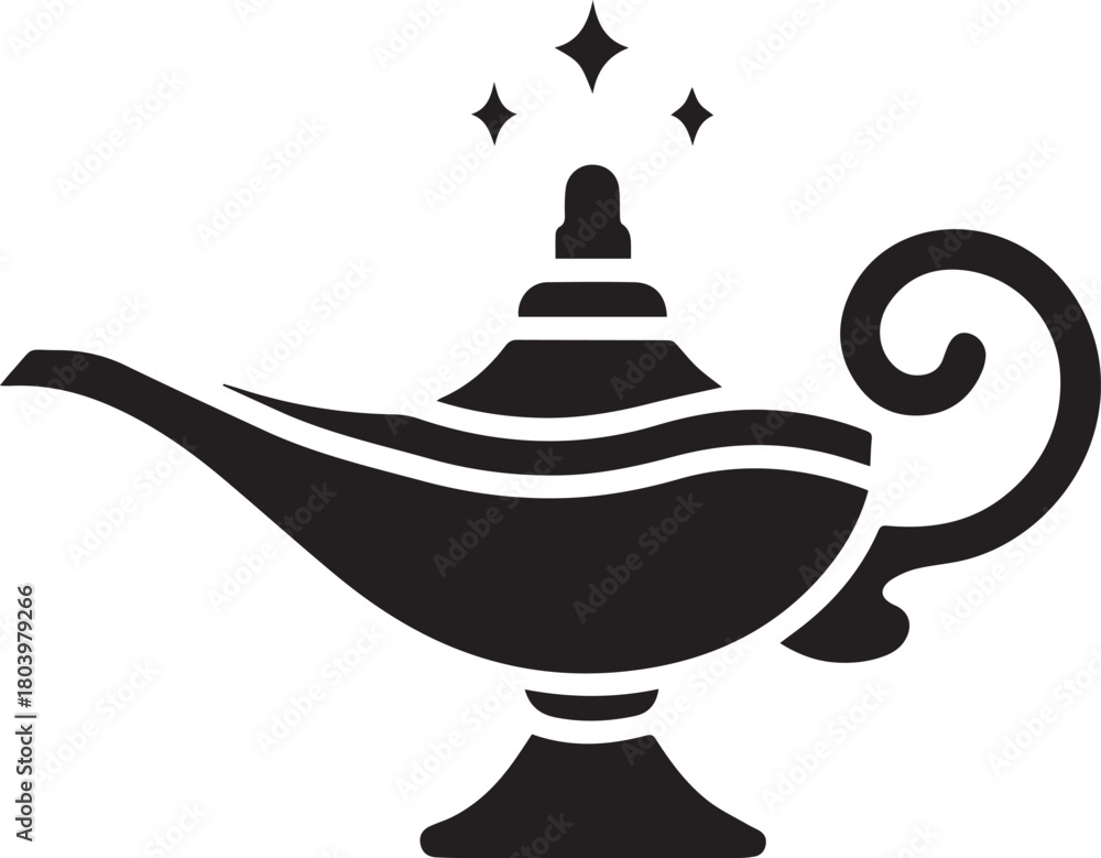 Obraz premium Aladdin Magic Lamp Silhouette Vector Icon, Lamp Vector