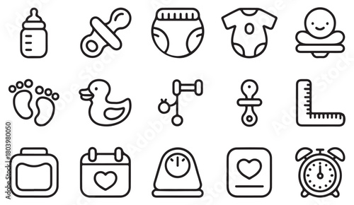 Parenting vector symbols representing feeding, newborn care and nursery items