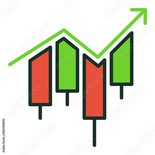 Japanese Candlestick Chart with arrow vector Candle Graph colored icon or sign