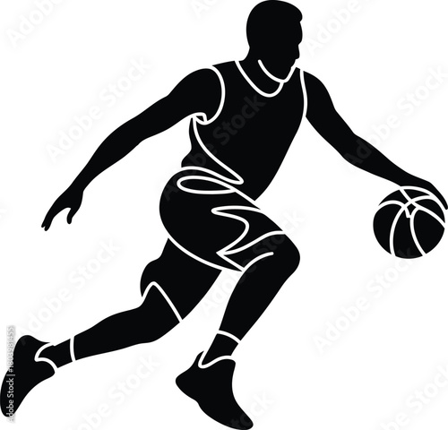 Basketball Player Dribbling Silhouette – Dynamic Sports Vector Illustration